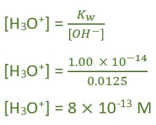 Kw expression to find H3O+ concentration